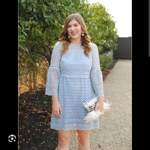 Bell Sleeve Floral Crochet Lace Powder Blue J. Crew Dress